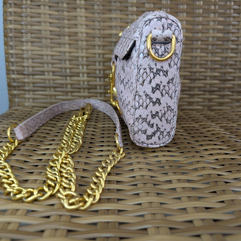 Rebecca Minkoff Mini Pink Snake Embossed Leather Crossbody Bag Gold Hardware - Picture 7 of 16